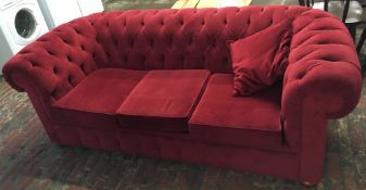 3 seater red velvet Chesterfield sofa.