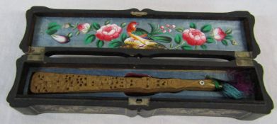 Chinese wooden fan in painted lacquered box