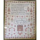 Framed Victorian Sampler by Frances Newton aged 11 dated 1847 45 cm x 55 cm (size including frame)