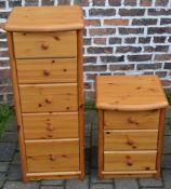 Narrow pine chest of drawers and smaller chest of drawers