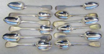 Set of 12 Victorian silver teaspoons London 1848 total weight 8.