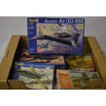 Various model kits including a Revell Arado Ar (E) 555 and a Frog Canberra