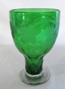 Large green glass vase decorated with vines and grapes H 24.5 cm