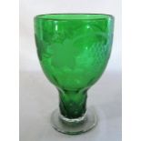 Large green glass vase decorated with vines and grapes H 24.5 cm