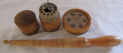 3 pieces of treen inc ring sizer and watch tools