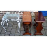 Small drop leaf occasional table, white wrought iron table & mahogany magazine rack