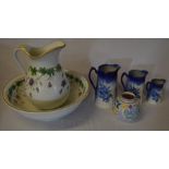 Late Victorian wash bowl & jug, Poole Pottery vase & 3 graduated jugs