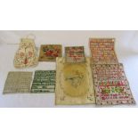 Quantity of unframed Victorian samplers and needle