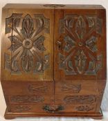 Late Victorian carved stationery box with internal calendar and two inkwells size approximately 34