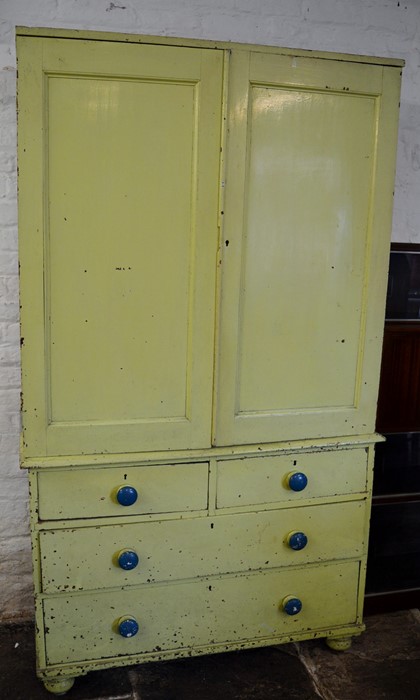 Painted pine Victorian linen press