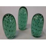 3 green glass dumps 14cm, 14cm and 17cm (one af)