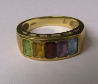 9ct gold multi gem ring consisting of topaz, amethyst, garnet, citrine and peridot size M/N weight