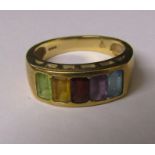 9ct gold multi gem ring consisting of topaz, amethyst, garnet, citrine and peridot size M/N weight