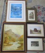 Various prints & an oil on board of a rural landscape