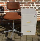 Low level filing cabinet and a swivel chair