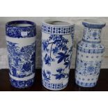 2 Chinese ceramic umbrella stands & a vase