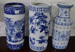 2 Chinese ceramic umbrella stands & a vase