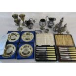 Selection of silver plate inc goblets, Christmas plates, condiment set and cutlery