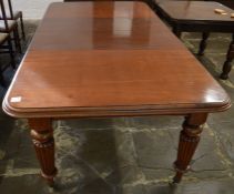 Victorian mahogany wind out dining table on reeded legs with 2 leaves extending 222cm by 118cm