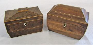 2 wooden tea caddies (one with key)