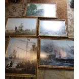 5 large framed maritime prints etc