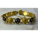 Swedish Sporrong enamelled bracelet designed as twelve circular panels each decorated with the three