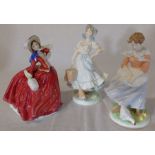 2 Royal Worcester Old Country Ways figures Milkmaid and Farmers Wife and Royal Doulton Autumn