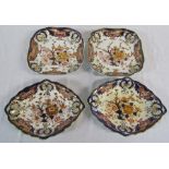 Early 19th century pair of Crown Derby navette shaped dishes 28 cm x 21 cm & pair of square dishes