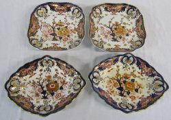 Early 19th century pair of Crown Derby navette shaped dishes 28 cm x 21 cm & pair of square dishes