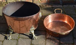 Copper & brass log basket & a 2 handled bowl