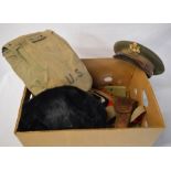 Various reproduction military accessories including hats, gun holster etc