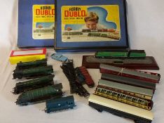 2 empty Hornby Dublo boxes, selection of railway engines and carriages (some a/f) and a Corgi