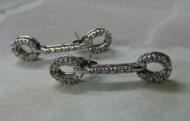 Pair of 9ct white gold diamond chip drop earrings L 3 cm weight 4.5 g