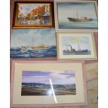 David Cuppleditch watercolour of a Wolds landscape,3 Grimsby trawler paintings & a Colin Carr print