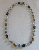 Silver multi gem necklace inc quartz, citrines, amethysts and topaz etc length 43 cm marked 925 with