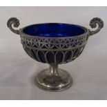 Victorian silver bon bon dish with blue glass insert London hallmark weight without glass 11.94 ozt