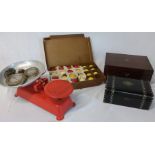 19th century ebonised box with abalone inlay, Victorian mahogany box, Chrystalate snooker balls