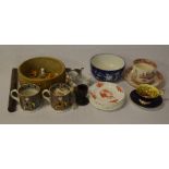 Pair of 19th century pearlware mugs with playing card design, Aynsley cup & saucer etc