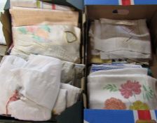 2 boxes of linen and vintage tablecloths
