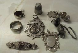 Various silver and white metal inc ring Birmingham 1897, cricket medal Birmingham 1897, fob