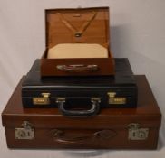 Vintage leather suitcase, briefcase & a writing case