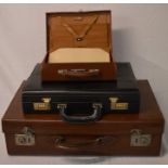 Vintage leather suitcase, briefcase & a writing case