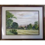 Framed watercolour of a rural scene by Frank Marston 69 cm x 54.5 cm (size including frame)