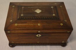 Victorian rosewood sewing box with mother of pearl inlay
