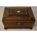 Victorian rosewood sewing box with mother of pearl inlay