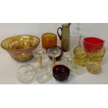 Selection of glassware including Carnival glass punch bowl and cups (2 boxes)