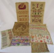 Various unframed Victorian samplers and needlework etc inc Angelina Lidgett aged 10 1863