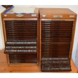 Pair of DCN tambour front cabinets containing watch parts Ht 47cm