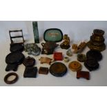 Various Oriental figures including a soapstone toad etc & wooden stands