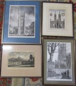 4 etchings / limited edition prints - Perspective view of the Cathedral and City of Lincoln, The
